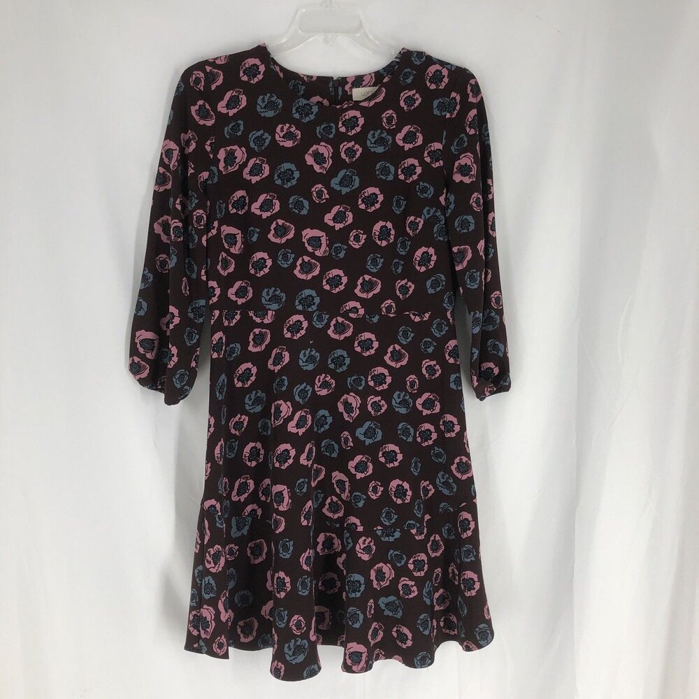 Loft Womens Burgundy Floral Print 3/4 Sleeve Shift Dress Size 12